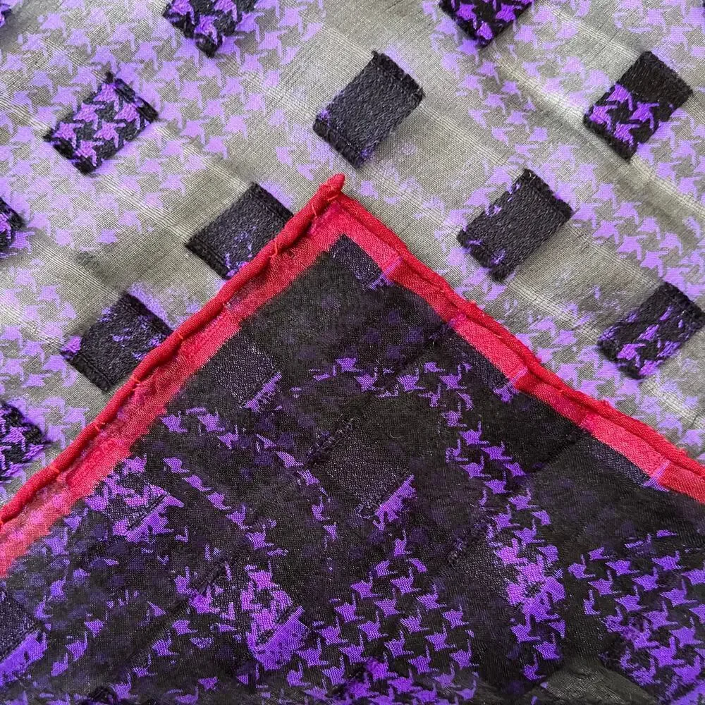 Vintage Emanuel Ungaro Purple Houndstooth Silk Chiffon Burnout Square Scarf
